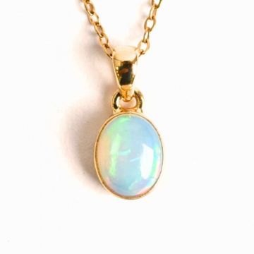 Colier cu lant inox si Opal Etiopian montura Argint 925 cu Aur 18K,   Claritate si Intuitie