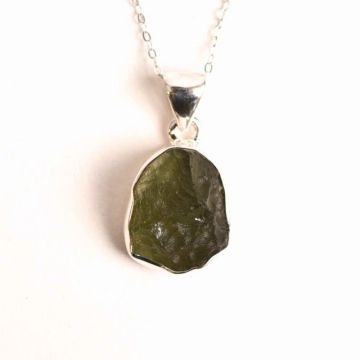 Colier din argint 925 cu moldavit natural, 2.62 gr,   Claritate mentala si evolutie spirituala