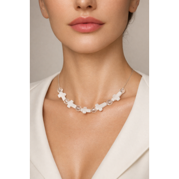 Colier din argint 925 cu sidef si cristal | Signa - Default Title