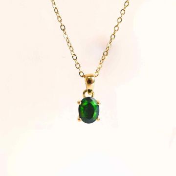 Colier lant inox cu pandantiv montura pe argint 925 placat cu aur 18k si Opal Negru - Protectie si claritate emotionala