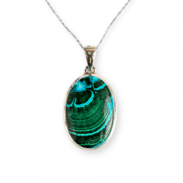 Colier protectie si echilibru emotional ,   Malachit si Crisocola montura Argint 925 11.58 gr