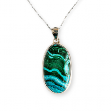 Colier protectie si echilibru emotional ,   Malachit si Crisocola montura Argint 925 13.19 gr