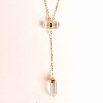 Colier Turnulet din Dublu Cuart de Stanca ,   Claritate Mentala si Protectie Energetica ,   Argint 925 Placat cu Aur 18K