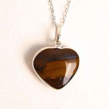 Curaj si Protectie Zilnica ,   Colier Inima din Argint 925 cu Ochi de Tigru