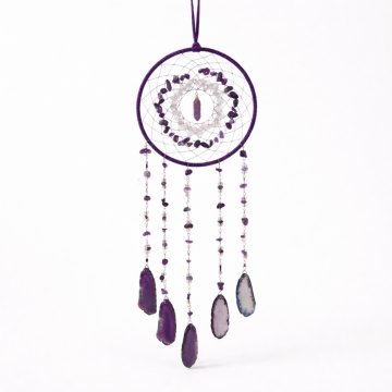 Dreamcatcher cu ametist, cuart transparent si agat ,   un simbol al claritatii si linistii interioare