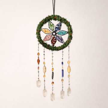 Dreamcatcher cu cele 7 Chakre si Cuart de Stanca ,   Echilibru Energetic si Armonie Interioara