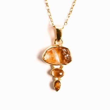 Energie Pozitiva si Prosperitate ,  Colier inox si pandantiv argint 925 placat cu aur de18k si Triplu Citrin