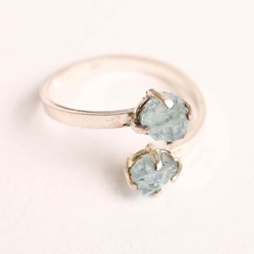 Inel Ajustabil Argint 925 cu Dublu Acvamarin ,   Claritate si Liniste Interioara