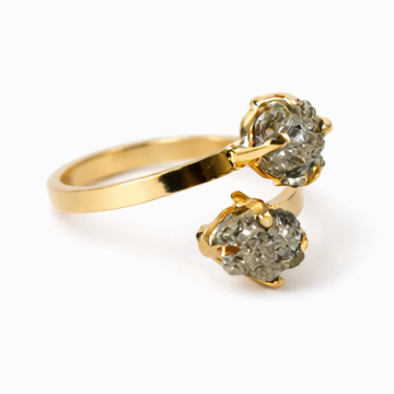 Inel Ajustabil Argint 925 placat cu aur de 18k si Dublu Pirita - Doua pietre, un singur centru interior