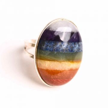 Inel Ajustabil din Argint 925 cu Pietrele celor 7 Chakre ,   Armonie Energetica si Echilibru Interior