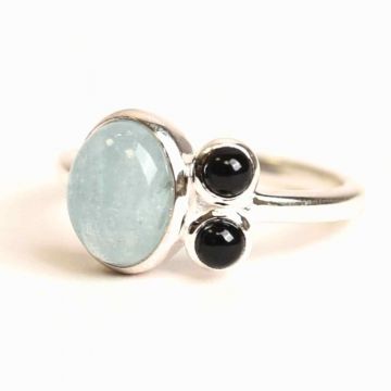 Inel argint 925 cu Acvamarin si Onix Negru ,   Claritate si Protectie