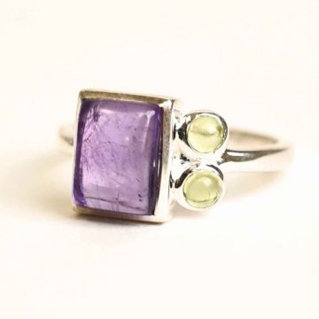 Inel argint 925 cu Ametist si Peridot ,   Echilibru si Vitalitate