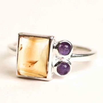 Inel argint 925 cu Citrin si Ametist ,   Echilibru si Claritate Interioara