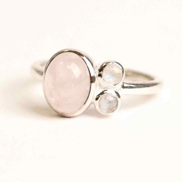 Inel argint 925 cu Cuart Roz si Piatra Lunii ,   Armonie si Iubire Divina