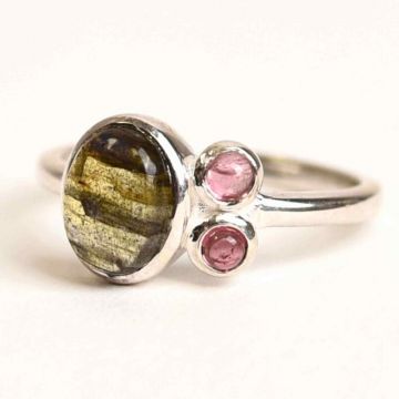 Inel argint 925 cu Labradorit si Turmalina Roz ,   Armonie si Echilibru Emotional