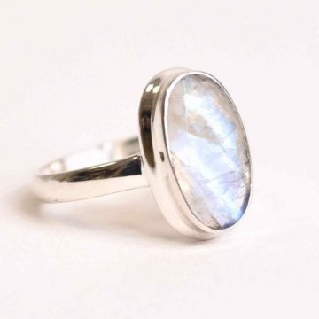 Inel Argint 925 cu Piatra Lunii Fatetat Ovala ,   Intuitie si Echilibru Emotional