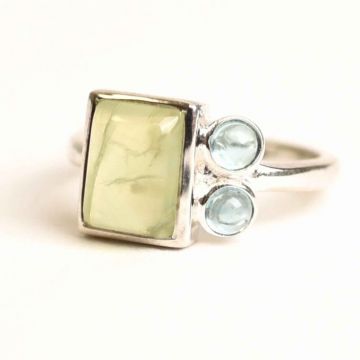 Inel Argint 925 cu Prehnite si Apatit Albastru ,   Claritate si Armonie Interioara