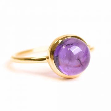 Inel Argint 925 placat cu aur 18K cu Ametist Rotund ,   Armonie si Claritate Spirituala