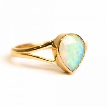 Inel Argint 925 placat cu Aur 18K cu Opal Etiopian Lacrima ,   Lumina Vindecarii Interioare