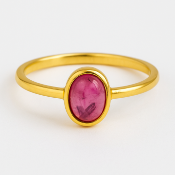 Inel argint 925 placat cu aur 18k cu turmalina roz ovala ,   piatra iubirii, armoniei si compasiunii