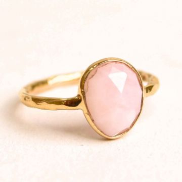 Inel argint 925 placat cu aur 18K si Opal Roz fatetat ,   Iubire, creativitate si echilibru