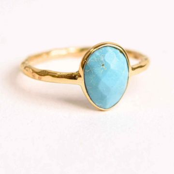 Inel argint 925 placat cu aur 18K si Turcoaz natural fatetat ,   Protectie, claritate si comunicare