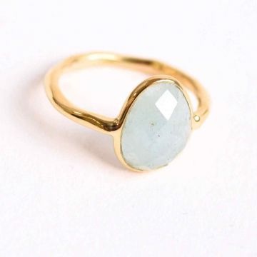 Inel cu Acvamarin Fatetat din Argint 925 placat cu Aur de 18K 1.54 gr M49 5,   Liniste Interioara si Claritate in Comunicarea Sufletului
