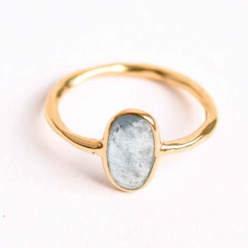 Inel cu Kyanit Albastru Deschis Fatetat din Argint 925 placat cu Aur de 18K 1.43 gr M54 7,   Claritate Mentala si Echilibru Energetic