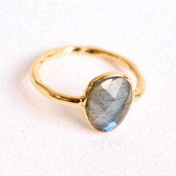 Inel cu Labradorit Fatetat din Argint 925 placat cu Aur de 18K M 49 5 ,   Intuitie Amplificata Si Protectie Energetica