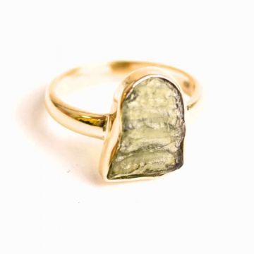 Inel cu Moldavit din Argint 925 placat cu Aur de 18K 3.08 gr Marime 54  (EU)   7 (US) ,   Activare Energetica si Evolutie Spirituala