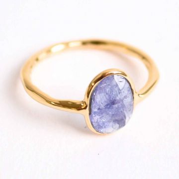 Inel cu Tanzanit Fatetat din Argint 925 placat cu Aur de 18K 1.53 gr M53 6.5 ,   Claritate Mentala si Activare Spirituala