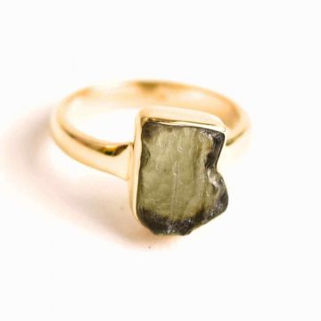 Inel din argint 925 cu Moldavit placat cu Aurit  de 2.74gr 18k 46  (EU)   4.5 (US),   Energia Metamorfozei Spirituale