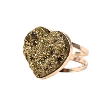 Inel din Argint 925 cu Pirita Naturala in Forma de Inima ,   Protectie si incredere in Sine