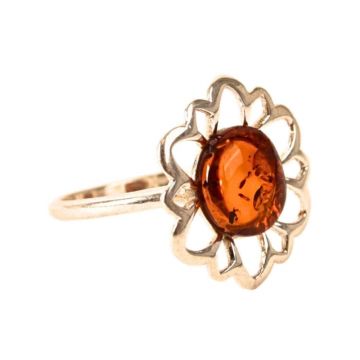 Inel floral din argint 925 cu chihlimbar natural ,   Calm si armonie