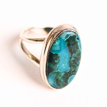 Inel Malachit si Crisocola montura Argint 925 - Protectie si echilibru emotional, 5.49 gr