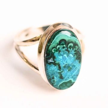 Inel Malachit si Crisocola montura Argint 925 - Protectie si echilibru emotional, 6.97 gr