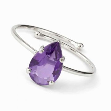 Inel reglabil din argint 925 cu ametist fatetat lacrima, pentru calm si claritate interioara