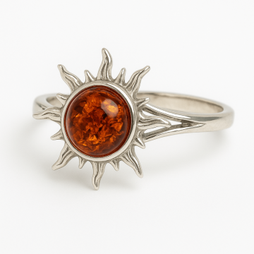 Inel Soare cu chihlimbar si montura argint 925 ,   Lumina si caldura la degetul tau