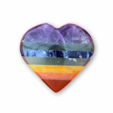 Inima Sculptata Manual de 50mm cu 7 Tipuri de Pietre Naturale pentru Cele 7 Chakre