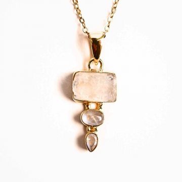 Intuitie si Echilibru Emotional ,   Colier inox si pandantiv argint 925 placat cu aur de18k si Triplu Piatra Lunii