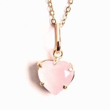 Iubire si Blandete ,   Colier din Argint 925 Placat cu Aur 18K cu Cuart Roz fatetat in Forma de Inima
