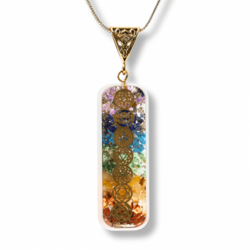 Pandantiv orgonic cu Cristale si Simbolurile Chakrelor lucrat manual