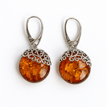 Piatra caldurii si linistii ,   Cercei handmade cu filigran si chihlimbar in montura argint 925