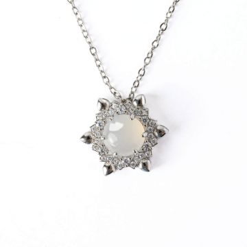 Puritate si Liniste ,   Colier Fulgi de Nea din Otel Inoxidabil cu Calcedonie Alba Naturala