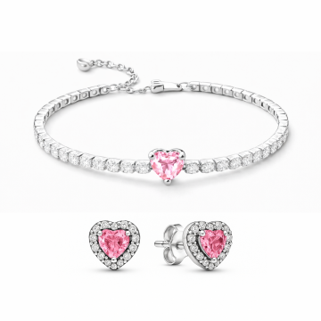 Set bijuterii Cercei si Bratara Pink Heart