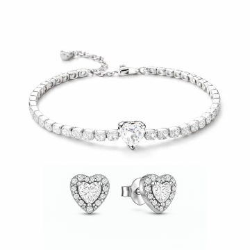 Set bijuterii Cercei si Bratara White Heart