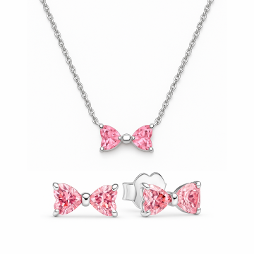Set bijuterii Cercei si Colier Pink Bow