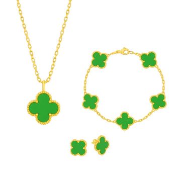 Set Bijuterii Colier,Bratara si Cercei Van Luxy Green Gold