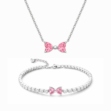 Set bijuterii Colier si Bratara Pink Bow