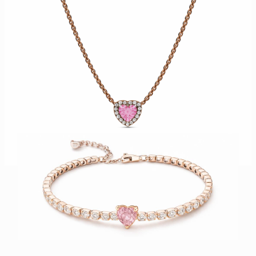 Set bijuterii Colier si Bratara Pink Heart